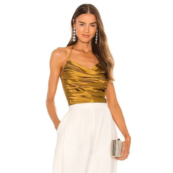 Ronny Kobo Tops - Ronny Kobo Leilani Top Brass Silk Tie Strap Ruched